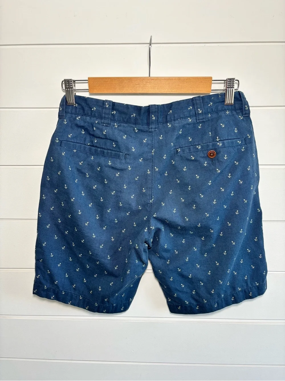 J. Crew Cotton Navy Anchor-Print Flat Front Shorts size 28W